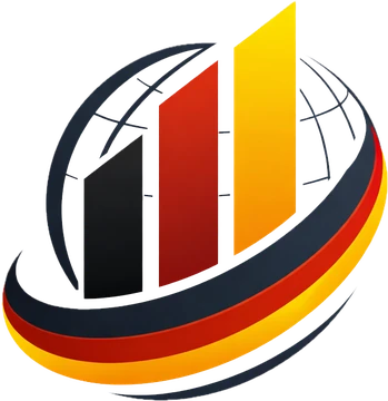 Logo der Deutschen Unternehmensberatung: Globus mit steigenden Balken in Schwarz, Rot und Gold